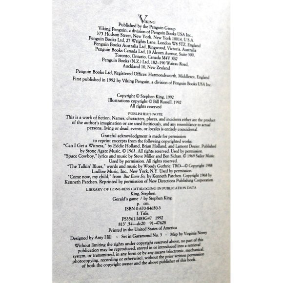 1992 First Edition Gerald's Game By Stephen King Hardcover Book Suspense - Picture 5 of 10